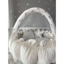 Beyaz Örgü Kumaş Açılır - Kapanır Oyun Minderi Cibinlik Aparatlı Babynest