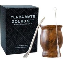 Yerba Mate Doğal Kabak/çay Bardağı Seti Kahverengi (Orijinal Geleneksel Mate Kupası - 8 Oz), Yerba Mate Hasır ve Temizleme Fırçası Içerir, Paslanmaz Ç