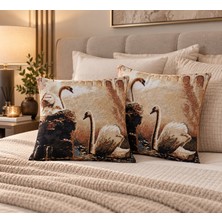 Yelay Home Swan Motifli Kuğu Desenli Dekoratif Salon Koltuk Yastık Kırlent Kılıfı 2'li Set