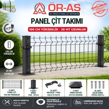 Ör-As Tel Örgü 100'LÜK Panel Çit Takım  20 mt + 1 Direk Avantaj Paket )- Antrasit Gri