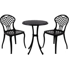 Alüminyum Döküm Masa Sandalye Takımı Bahçe Veranda Balkon Oturma Grubu 3 Parça 2 Koltuk Kolçaklı Sandalye 1 Set Dış Mekan Outdoor Mat Siyah Teras Bud