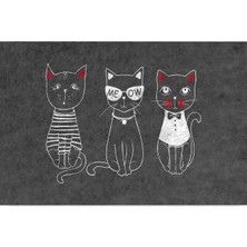 Tasarımlı Dekoratif Kapı Önü Paspas, Dış Mekan/ev Içi/banyo/mutfak/yatak Odası/giriş Paspasları (3 Kedi, 45X70)
