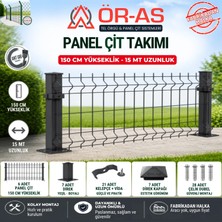 Ör-As Tel Örgü 150'LIK Panel Çit Takım  15 mt + 1 Direk Avantaj Paket )- Antrasit Gri