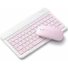 Bluetooth Kablosuz Şarjlı Türkçe Klavye ve Pilli Fare ile Mini Alüminyum Alışım Bluetooth Mouse Hafif Taşınabillir Bluetooth Eşleştirmeli Midi Klavye