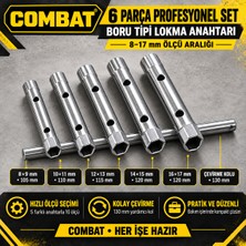 Combat 6 Parça Boru Tipi Kovan Lokma Takımı Buji Anahtar Seti 8mm-17 mm Crv