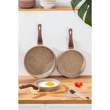 3737 Döküm Granit 3 Parça Tava Seti Kum Beji (20-24-28 Cm)
