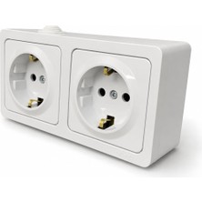 Ne-Ad Sıvaüstü Ikili Topraklı Priz - 2p+N 16A 220V, Topraklama Kontaklı, Dayanıklı Abs Gövde, Ev ve Atölye Kullanımına Uygun Kombine Priz, 14X7X4,4 cm