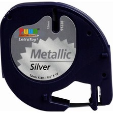 Puun Dymo Lt Letratag 91208 12MMX4MT. Muadil Metalik Etikete Siyah Yazı Şerit Etiket Kaseti