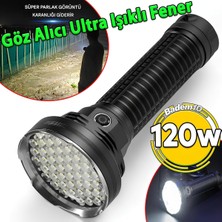 120W USB Şarjlı Yüksek Işıklı LED Taktik El Feneri Süper Parlak Işık Su Geçirmez Gece Kamp Acil