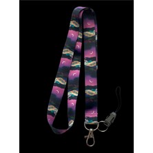 Gece Manzaralı Renkli Lanyard Boyun Ipi Anahtarlık &amp; Kartlık Askısı – Yumuşak Kumaş, Dayanıklı Klips