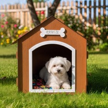 Ahşap Dekoratif Kedi ve Köpek Evi ve Minderi, Köpek Kulübesi, Mdf Materyal (Kahverengi, Standart)