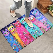 Kapı Önü Paspası - Modern ve Şık Kapı Paspası | Ev, Ofis ve Dış Mekân Kullanımı Için (Renkli Kediler) 40X60