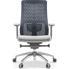 Flexo Pro Ofis Çalışma Oyuncu Sandalyesi Şef Gri Kumaş Ergonomik 3D Kolçak Ayarlanabilir Bel Desteği