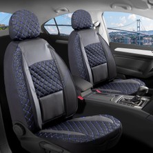 Hyundai Bayon ile Uyumlu Lüx Yarı Deri Oto Koltuk Kılıfı Ön Arka Takım Alpine Serisi Siyah Mavi