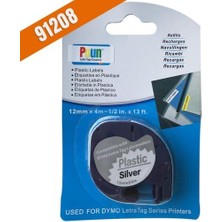 Puun Dymo Letratag Muadil Bant 91208 12MMX4M Plastik Silver Gümüş Etikete Siyah Yazı Şerit Etiket Kaseti