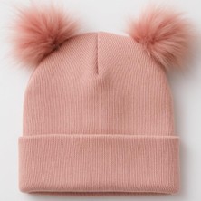 Myzi Store Çocuk Bebek Çift Ponponlu Kışlık Triko Bere – Kız Çocuk Şapka (1-7 Yaş)