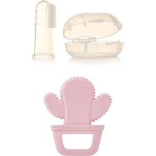 Diş Kaşıyıcı Kaktüs Pembe + Bebek Parmak Diş Fırçası, Saklama Kutulu