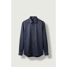 Abluka Online Erkek Slim Fit Pamuk Klasik Yaka Uzun Kollu Gömlek Lacivert