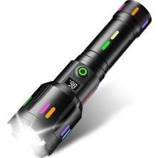 Ultra Güçlü Şarjlı LED El Feneri, Gerçek 10000 Lümen Işık, 6 Farklı Işık Modu, Telefon Şarj Edebilir, Yakınlaştırılabilir Zoom, Su Geçirmez Tasarım, 2
