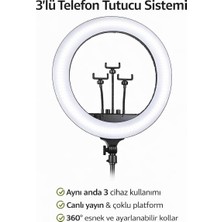 21 Inç (54 Cm) Profesyonel Ring Light – 210 cm Ayarlanabilir Tripodlu, 3'lü Telefon Tutuculu, 3 Işık Modlu, Parlaklık Ayarlı, USB Güç Girişli Stüdyo &