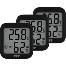 3'lü Iç Mekan Dijital Isı ve Nem Ölçer Siyah Termometre BVT17-02 Thermometer