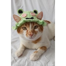 Kurbağa Bucket Şapka Pastel Örgü Kedi Köpek Şapkası Evcil Hayvan Şapkası Pet Aksesuarları