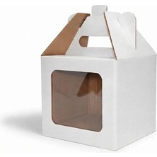 13X13X12 cm Beyaz Asetat Pencereli Karton Kutu– Hediye, Kupa, Mum, Kurabiye ve Çikolata Kutusu-10 Adet