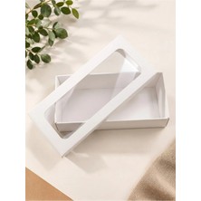 23X9X6 cm Pencereli Asetatlı Beyaz Kutu - Çikolata, Lokum, Kurabiye ve Hediyelik Sunum Kutusu-10 Adet