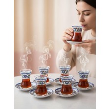 Topkapı 6 Kişilik Çay Seti, French Press Hediyeli, 9 Farklı Osmanlı Desenli Çay Bardağı Takımı (6, Topkapı Iznik)
