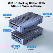 TBU405 Max 8 In 1 Thunderbolt 4 Type-C Dock + SSD Disk Kutusu, 2x 4K@60Hz, 2x Usb-A 3.1, M/b&amp;m Key 2230-2280 M.2 SSD Uyumlu, 100W Pd, Alüminyum Di
