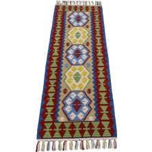 Zehra Abla Halı Yeni El Dokuma Renkli Pınarbaşı Kayseri Yün Mini Yolluk Kilim 6274 Renkli-60 x 190