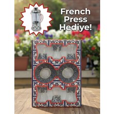 Topkapı 6 Kişilik Çay Seti, French Press Hediyeli, 9 Farklı Osmanlı Desenli Çay Bardağı Takımı (6, Topkapı Çiçekli)