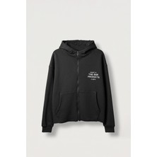 Abluka Online Erkek Oversize Sırt Baskılı Fermuarlı Kapüşonlu Sweatshirt Siyah