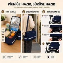 6 Litre Termal Bisiklet Arka Bagaj Çantası, Suya Dayanıklı Reflektörlü, Suluk Cepli ve Omuz Askılı