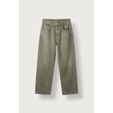 Abluka Online Erkek Süper Baggy Yıkamalı Jean Pantolon Haki Yeşil