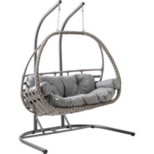 Malta Çiftli Rattan Bahçe Salıncağı | Gri