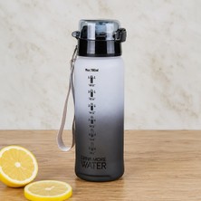 700 ml Motivasyon Matarası, Sızdırmaz Kapaklı Pipetli Suluk, Ipli Büyük Boy Su Şişesi, Spor Okul Kamp Ofis Kullanımına Uygun Matara (Siyah-Beyaz)