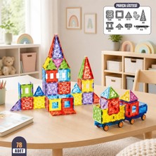 Manyetik Blok Oyuncak Seti 78 Parça, 7,5 cm Renkli Magnetic Building Tiles Eğitici Yapı Oyuncağı, Çocuklar Için Yaratıcı Zeka ve El Becerisi Geliştiri