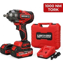 1000 Nm Yüksek Tork Somun Sıkma Makinesi, Profesyonel Kömürsüz Şarjlı, 21V Çift Akülü, Darbeli Somun Sökme ve Takma Seti, Taşıma Çantalı (Kırmızı)