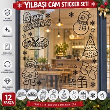 Marifetli Tığım Yılbaşı Cam Süsleme Sticker Seti – Siyah Folyo Noel Baba, Kardan Adam, Çam Ağacı ve Yılbaşı Figürlü Vitrin Camı Dekoru