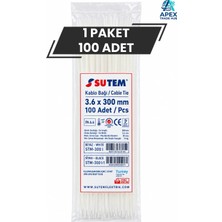 Sutem Beyaz Kablo Bağı Cırt Kelepçe 3.6 x 300 mm 100 Adet