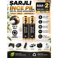 Deanb Type-C Şarjlı 800MWH 1.5V Şarj Edilebilir 2'li AAA İnce Pil - Lityum Iyon Batarya