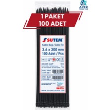 Sutem Siyah Kablo Bağı Cırt Kelepçe 3.6 x 300 mm 100 Adet