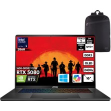 MSI Msı Stealth 16 Aı+ Ultra 9-386H 40-Gbddr5 1 Tbssd RTX5080 (16 GB-GDDR7-125W) 16" Qhd+ Windows 11 Home + Hmf Sırt Çantası B3WI-003TRHMF4