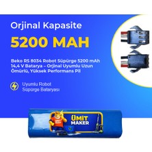 Beko RS 8034 Robot Süpürge 5200 mAh  14,4 V Batarya – Orjinal Uyumlu Uzun Ömürlü, Yüksek Performans Pil