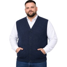 Battal Moda Erkek Büyük Beden Melanj Lacivert Cepli Triko Yelek 3xl-4xl-5xl-6xl