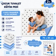 CDE Desenli Çocuk Tuvalet Eğitim Pedi 75X85 cm (2 Li Paket) 5 Katlı Yıkanabilir Sıvı Geçirmez Yatak Koruyucu