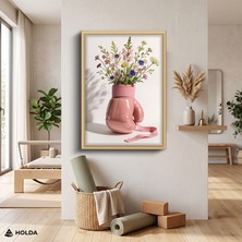 Holda Props Ahşap Renk Çerçeveli Mdf Tablo Boks Eldiveni Çiçek Botanik Tablo Duvar Dekorasyonu