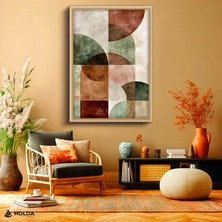 Holda Props Ahşap Renk Çerçeveli Mdf Tablo Geometrik Daireler Soyut Tablo Duvar Dekorasyonu