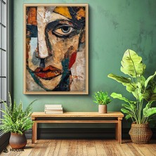Holda Props Ahşap Renk Çerçeveli Mdf Tablo Soyut Yüz Portre Tablo Duvar Dekorasyonu